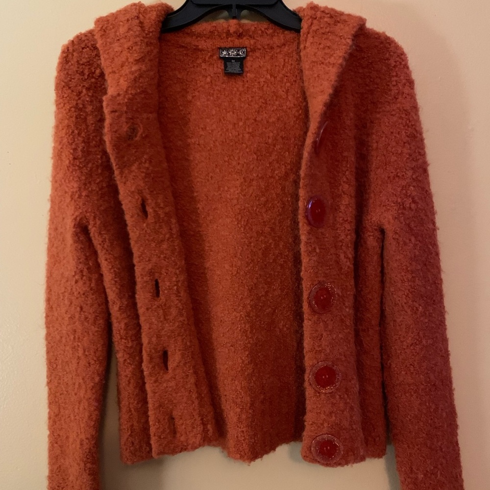 Medium Soft Burnt Orange Alpaca Cardigan Sweater